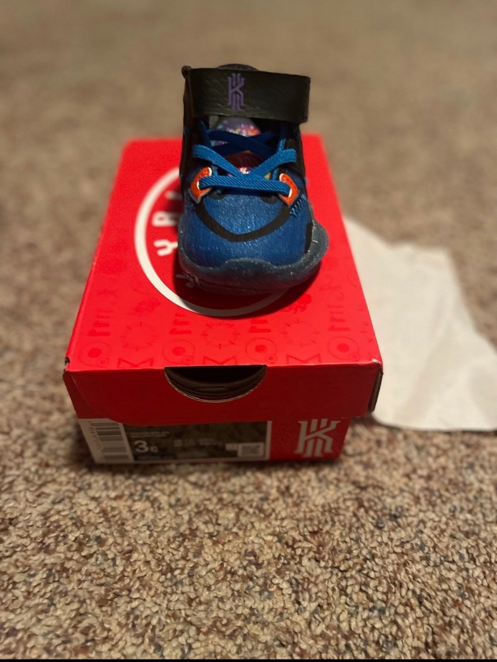 Nike Kids Blue and Black High-Top Sneaker with Orange Accents